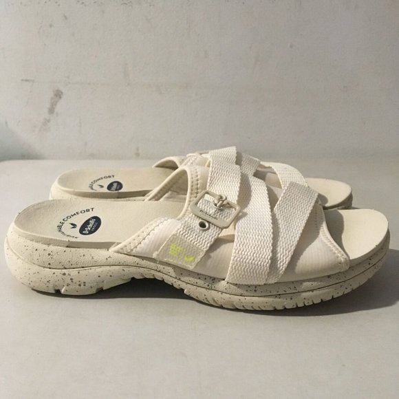 DR. SCHOLL'S ADELLE OPEN-TOE ADJUSTABLE SLIDE SANDALS WHITE 6M-NICE! - Picture 4 of 11